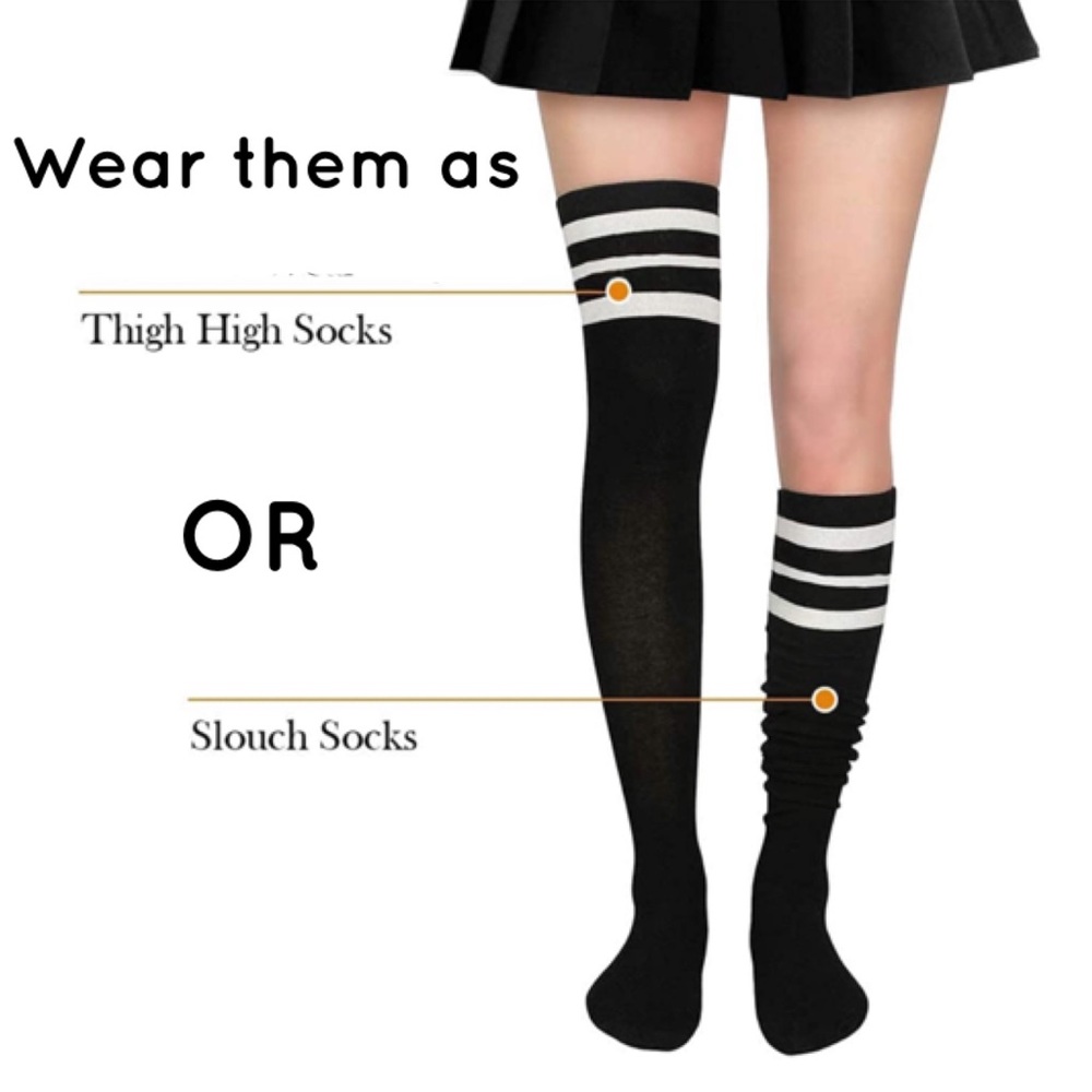 ❤️SOLD❤️ Black White Striped Thigh High Over The Knee Socks - Picture 12 of 15